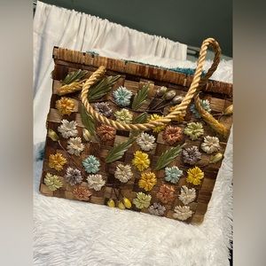 Large vintage handmade raffia handbag